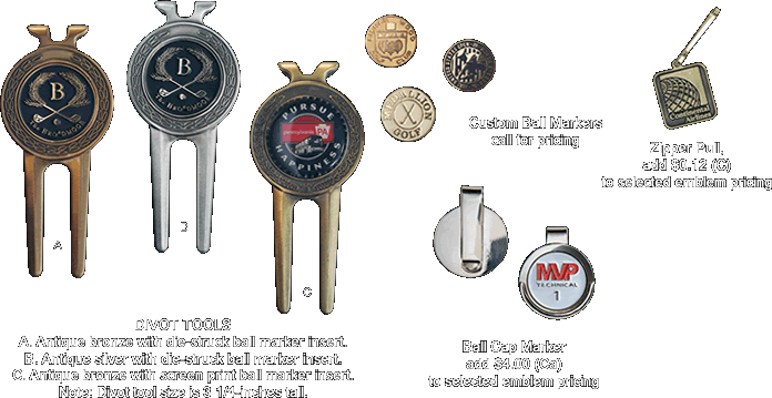 Golf Divot Tools, Ball Markers, 